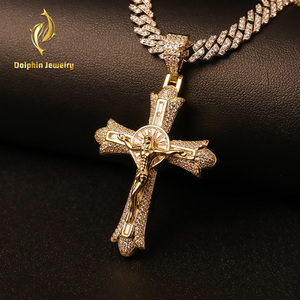 Bijoux fins en <span class=keywords><strong>argent</strong></span> sterling 925, pierres moissanite baguette, pendentif croix classique, pendentif Jésus, pour homme et femme, religieux - Product Image 1