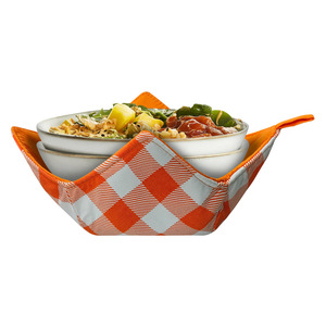 Bowl Cozy Microwave Safe Food Serving Bowl Holder For Camping Retro Design 8.5x8.5x3.5in Orange Checkered Pattern - Product Image 1