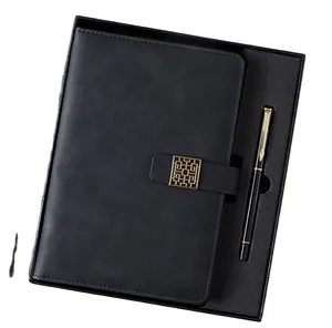 Office stationery hardcover window flower buckle closure diary A5 metal pen leather sewing binding notebook gift sets