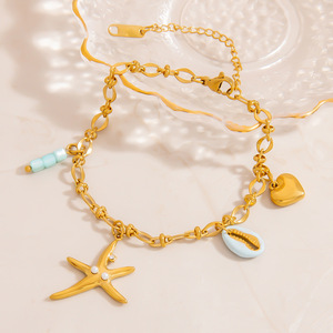 Starfish <b>Bracelet</b> Gold Chain <b>Shell</b> Heart Pendant Ocean Theme Women's Jewelry Everyday Wear - Product Image 1