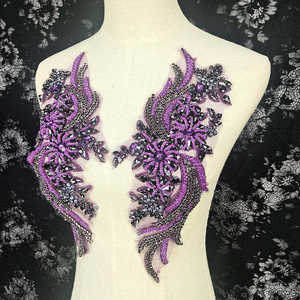 LACE DOG Applique en verre bleu roi, patch de corsage en cristal de strass lourd, patch perlé, pour robe de mariée de haute couture ONE PIECE - Product Image 5