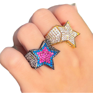 Anillo de Zirconia con Estrella Chapado en Oro, Estilo Hip Hop, Micro Pavé, para Hombre y Mujer, Regalo para Fiestas - Product Image 1