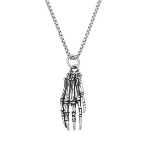 Yunnique – pendentif main squelette en acier inoxydable pour hommes, chaîne de 60cm, bijoux d'halloween - Product Image 5