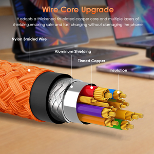 Câble de charge rapide USB-C vers USB-C 60W, tressé en nylon, couleur orange assortie, 1 mètre, câble de données durable pour ordinateur, téléphone et tablettes - Product Image 2