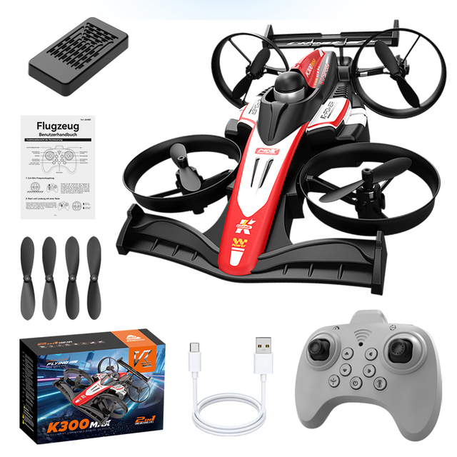 K300 Max RC Flying Car Drone Racer 2.4G Kids Beginner Quadcopter LED Lights Barometric Altitude Hold Ground Drifting 2 Modes