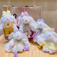 Porte-clés en peluche lapin aux oreilles tombantes mignon et moelleux, pendentif de sac, poupée en peluche lapin fleuri adorable, ornement animal doux, cadeau