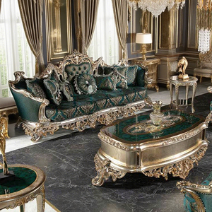 Canapé Baroque Style Versailles - Doré - Bois Et Tissu - Neuf