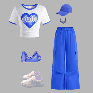 Set di <span class=keywords><strong>abbigliamento</strong></span> per ragazze all'ingrosso 2025 estate nuovi stili 8-12 anni amore top a maniche corte Casual tuta a gamba larga tuta due pezzi - Product Image 3