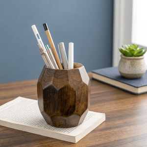 Porte-stylo rond artisanal et durable en bois pour salon |   Porte-crayons moderne fantaisie, mignon et élégant - Product Image 6