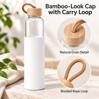Bouteille en verre borosilicate de 500 ml avec couvercle en silicone intégral, couvercle en bambou, sangle de transport portable, vente en gros OEM