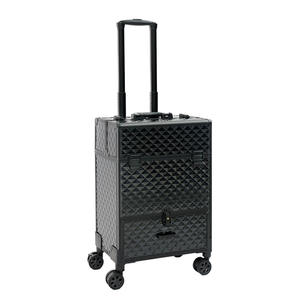 Trolley de maquillage Qihui Salon, modèle 3600, noir, métal, 4 roues, valise professionnelle pour artiste avec tiroir et poignée télescopique - Product Image 1
