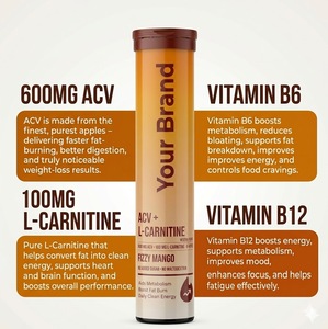OEM ACV 600mg with L-Carnitine 100mg Effervescent Tablets <b>Metabolism</b> and Weight Management Support, Mango Flavor 20 Tablet Pack - Product Image 4