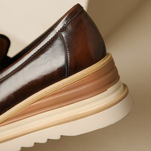 WETKISS High End Custom <strong>Women</strong> Flat Wedges Shoes Slip on <strong>Brown</strong> Leather Oxfords Stacked Platform Loafers Shoes With Wave Sole - Product Image 3