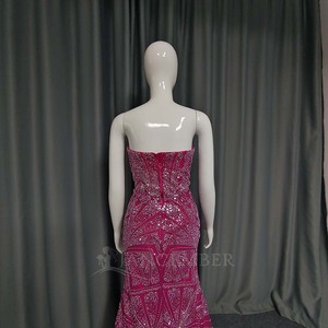 Lsany234 Robes de soirée sirène luxueuses et sexy à col en V, bustier, rouge rose, coupe ajustée, à paillettes, Jancember - Product Image 6