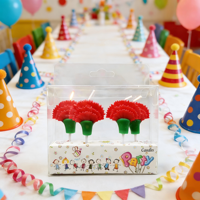Bougies d'anniversaire en forme de œillets rouges pour la Fête des Mères, lot de 4, décorations de gâteau pour fête d'anniversaire