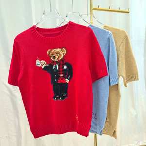 Nouveau <span class=keywords><strong>pull</strong></span> en tricot à col rond et manches courtes pour femme, motif ours brodé jacquard, collection automne/hiver, haut tendance - Product Image 3