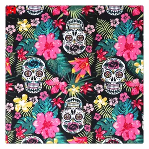 Skull Fabric Stretch Satin Spandex Cotton Fabric Flower Skull Printed For Patchwork Sewing Material Diy Dress Cloth