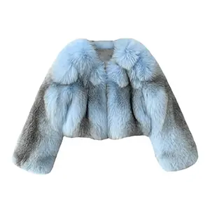 迷人的女性冬季真狐狸毛外套短夹克长度长袖皮草外套