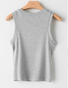 Logo personalizzato di alta qualità in <span class=keywords><strong>cotone</strong></span> da allenamento canottiera canotta da <span class=keywords><strong>donna</strong></span> di lunghezza regolare a coste stretta in maglia da palestra fiocco corto Casual - Product Image 3