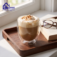 Tasses à café en verre à double paroi Garbo 250 ml - Design élégant pour latte, cappuccino, expresso et boissons chaudes/thé, compatibles lave-vaisselle [2 tasses]