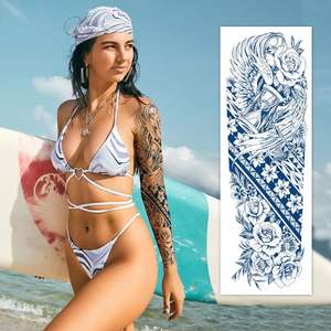 Stiker Tato Semi Permanen Tahan Air dengan Desain Harimau Singa Serigala Kepala Kepala Kasta Salib Sementara - Product Image 1