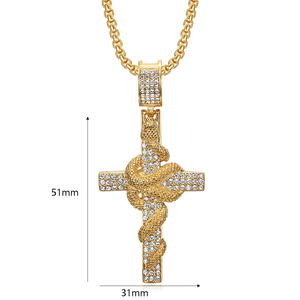 Einzigartiger Eiskette Bling voll Zirkon Schlange Kreuz Edelstahl Anhänger Halskette Herren Schlangenkette Hip Hop Anhänger Halskette (BN059) - Product Image 6