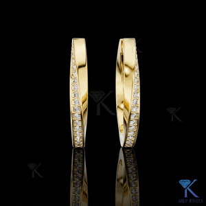 Lab Grown CVD Diamond Twisted Huggie <b>Hoop</b> <b>Earrings</b> Pave Set 14K <b>Solid</b> Gold Luxury Fine Women Wedding Bridal Jewelry - Product Image 2