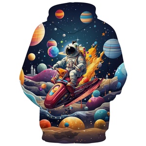 Sweat-shirt à capuche unisexe avec grandes poches, broderie 3D Galaxie, tricoté, coupe oversize, uni, manches longues, pour l'automne - Product Image 6