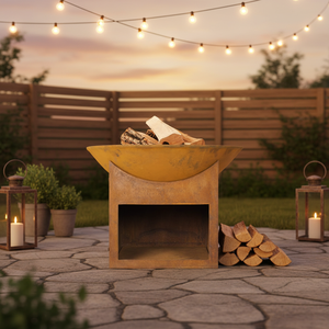 Brasero <span class=keywords><strong>de</strong></span> Acero Corten con Acabado Rústico y Almacenamiento <span class=keywords><strong>de</strong></span> <span class=keywords><strong>Leña</strong></span> Integrado, Chimenea Exterior en Forma <span class=keywords><strong>de</strong></span> Cuenco para Entretenimiento en el Patio - Product Image 5