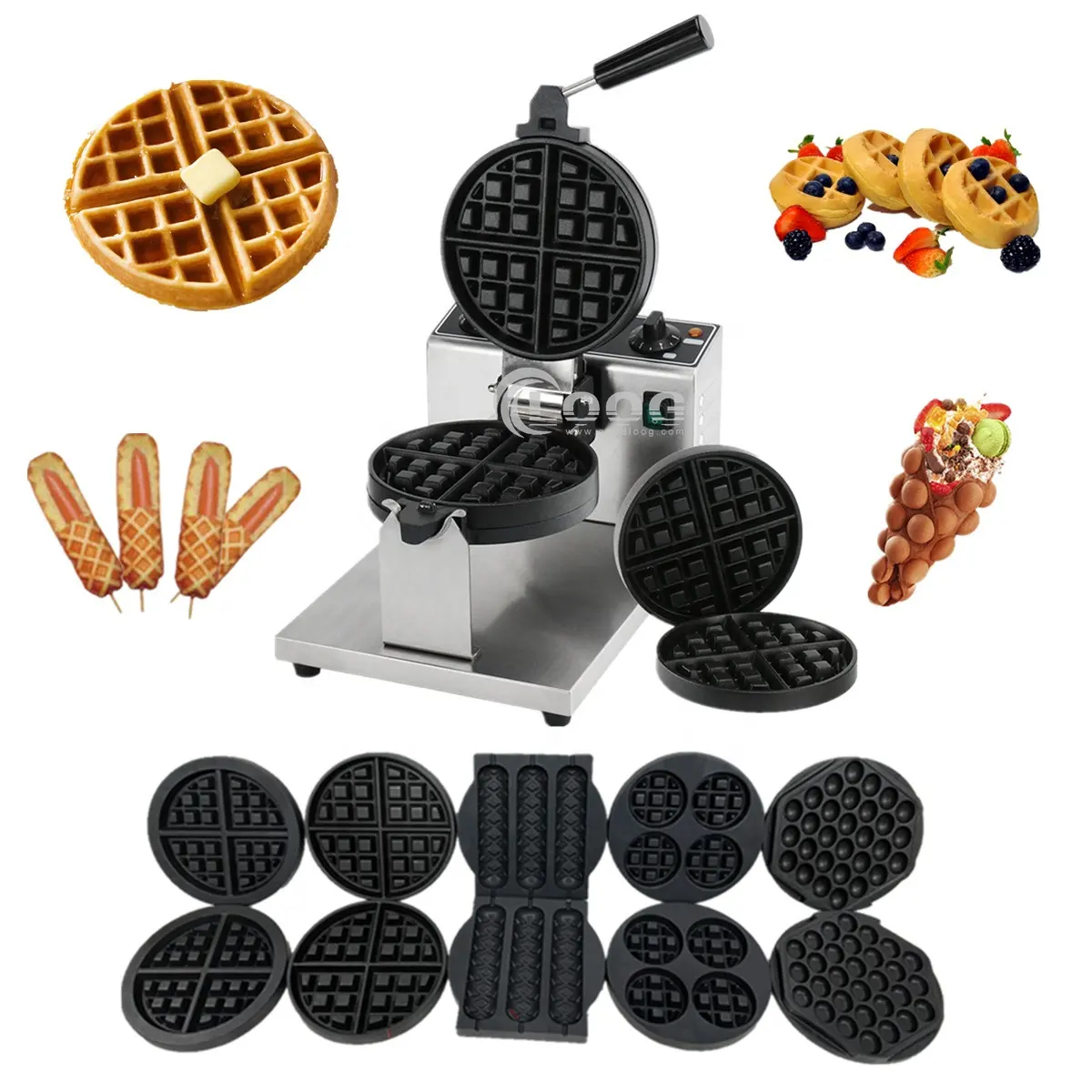 Fabrika toptan 220V ticari yuvarlak belçika Waffle makinesi fiyat elektrikli Cuisinart döner Waffle yapma makinesi