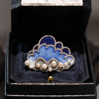 Broche XILIANGFEIZI au design original, ciel étoilé bleu émaillé, nuage, perle d'eau douce naturelle haut de gamme