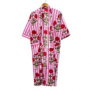 Bata de algodón floral para mujer, estampada, de manga corta, estilo kimono, informal, para primavera, ropa de dormir, vestido de casa - Product Image 1