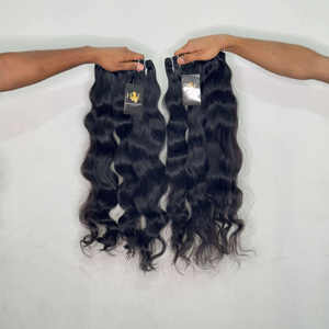 Raw Straight Indian Temple human hair Raw <b>Machine</b> Wefted Virgin cuticle aligned Indian curly in human hair extensions - Product Image 1