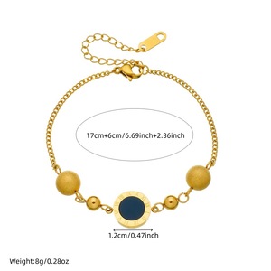 Qian Yue Minimalist Gold Plated Chain Bracelet With Roman Numeral Disc And Beads For Women Jewelry - Product Image 3
