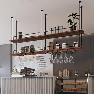 رف عتيق مثبت في السقف رف نبيذ معلق عائم على الطراز الأوروبي خشب صلب حديدي من السقف - Product Image 2