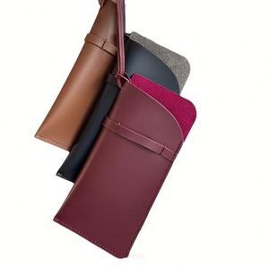 Portable <b>Glasses</b> Pouch with Strap PU Leather Sunglass Bag Travel Eyeglasses <b>Case</b> Holder - Product Image 2