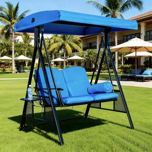 Balançoire d'extérieur 3 places <span class=keywords><strong>avec</strong></span> cadre en acier, balançoire de loisirs <span class=keywords><strong>avec</strong></span> auvent convertible, <span class=keywords><strong>hamac</strong></span> <span class=keywords><strong>avec</strong></span> <span class=keywords><strong>toit</strong></span> pour villa, jardin, patio, cour de campagne - Product Image 3