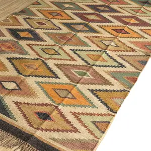 Handwoven Handmade Wool Jute Kilim Rug Flatweave Bohemian Carpets