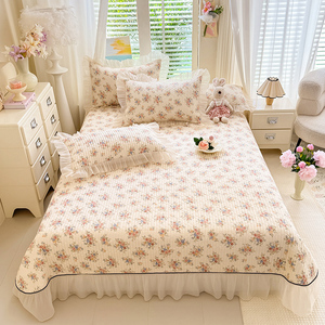 Ensemble de literie matelassé à fleurs de style français, <span class=keywords><strong>couvre</strong></span>-<span class=keywords><strong>lit</strong></span> en coton à volants en dentelle - Product Image 1