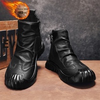 Bottes de motard montantes décontractées pour homme, style rétro britannique, en polyuréthane, avec fermeture éclair intérieure épaissie et semelle extérieure en PVC, pour le travail.