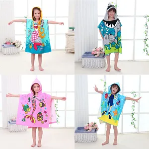 Hoge Kwaliteit Microfiber Kids Cartoon Strand Kinderen Bedrukt Capuchon Handdoek Cartoon Poncho 'S Strandlaken Schattig