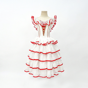 Girls White Red Romantic Ballet Tutu Don Quixote Kitri Spanish <b>Dance</b> Costume Ruffle Sleeve Stage Performance Wear - Product Image 1