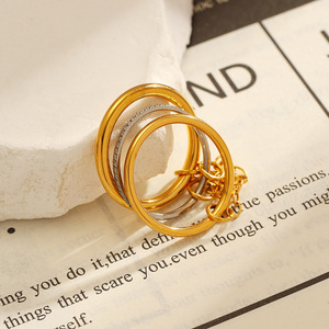 yunnique Geometric <b>Ring</b> 18k Gold Plated <b>Titanium</b> Steel Micro Pave Unisex Gift Jewelry - Product Image 3