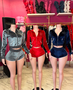 Set da Allenamento 2 Pezzi per Donna: <span class=keywords><strong>Felpa</strong></span> con Cappuccio e Zip Ricamata e Pantaloncini Aderenti a Vita Alta in Maglia Ecologica - Product Image 1