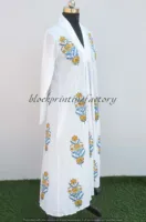 Neuankömmling Damen XL 3XL V-Ausschnitt Langarm bedrucktes Tunika-Kleid Baumwolle Indian Block Print Pattern Dekoriert Perfektes Geschenk Sie