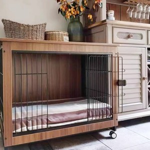 Cage classique pour chien en fer avec design solide, style meuble, pour intérieur, avec roulettes, pour grands chiens - Product Image 3