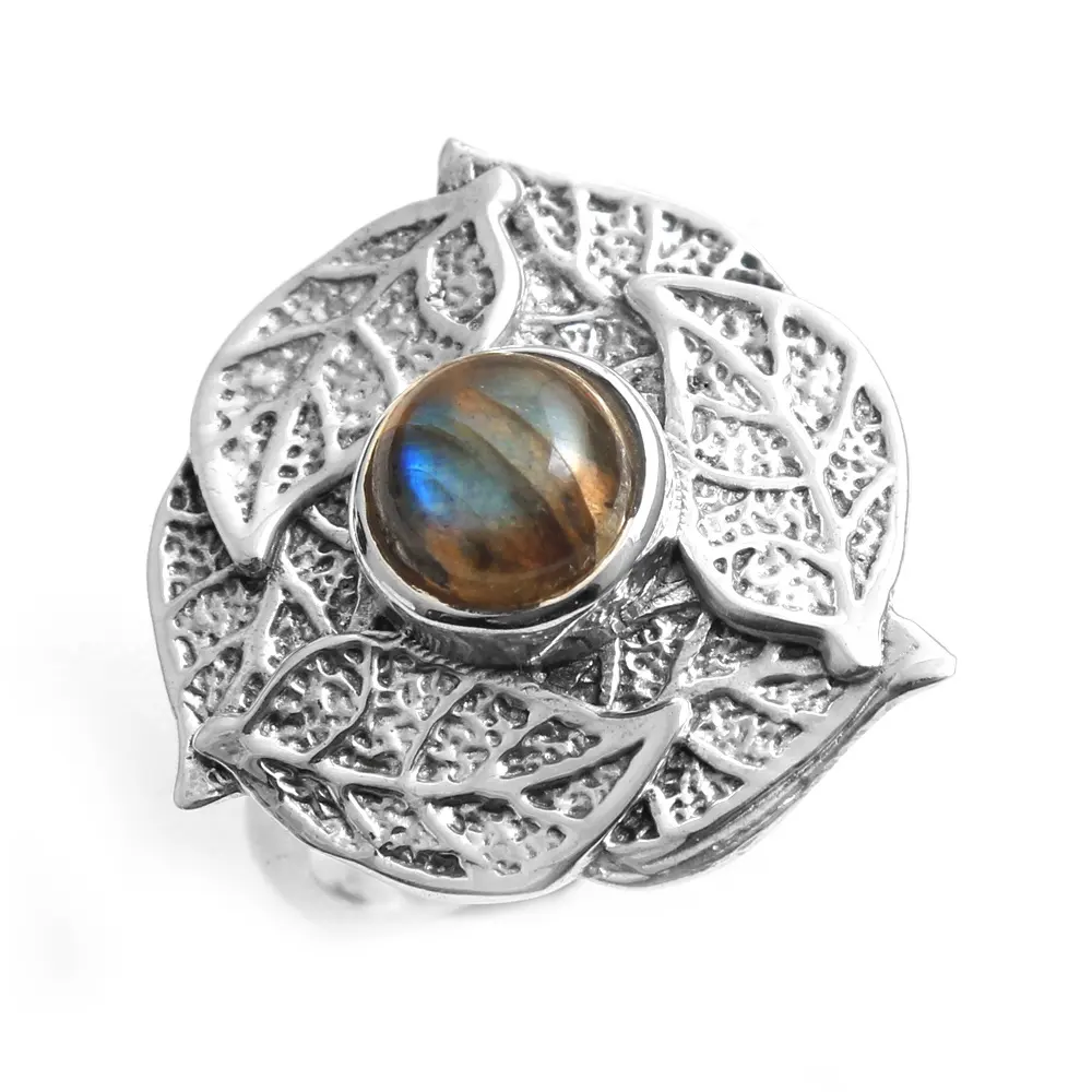 Perfect leaf design moonstone labradorite quartz larimar gemstone ring 925 sterling silver handmade jewelry ring