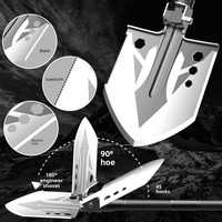 Ensemble de pelle multifonctionnelle en alliage d'aluminium avec manche métallique, pliable, portable, pour le camping en plein air, à monter sur la voiture