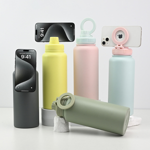 Magnetic Lid Mobile Phone Holder Insulated Water Bottle Stainless Steel Double Wall for Outdoor Gym Camping - Product Image 1