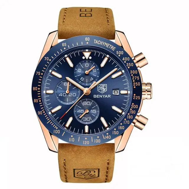 BENYAR 5140 Luxury Japanese Quartz Movt Watch Man Leather Small Three Needle Wristwatches Business Watch
